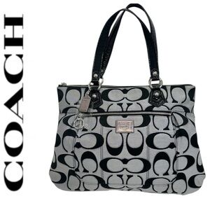 Coach Poppy Signature Glam Tote Gray Black Op Art Canvas Shoulder Bag NWOT $498